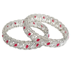 Efulgenz Indian Bangles for Women CZ Crystal Rhinestone Bracelet Bangle Set Faux Kundan Indian Wedding Party Bangles Indian Bridal Bangles Fashion Statement Jewelry (2 Pcs), Size-2.6