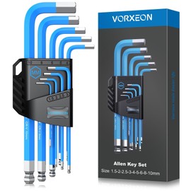 VORXEON Allen Key Set 9 Pieces 1.5-10 mm Allen Key Set Cr-V Steel & S2 Steel with Ball Head Folding Holder Colour Coding for Repair of Bicycle Car Motorcycle