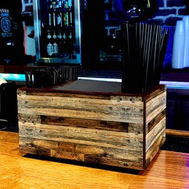 Bar Caddy - Rustic Wood Planks - 3 Compartment Caddy