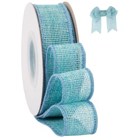Tekdeere Cinta de arpillera de 1 pulgada x 10 yardas, cinta con alambre azul isla para manualidades, envoltura de regalos, coronas, lazos, decoración de árboles y decoración al aire libre
