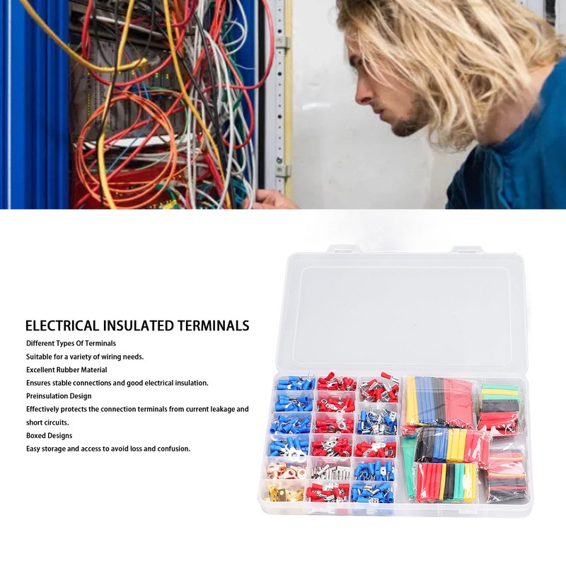 678PCS Cold Pressed Terminals Kit Rubber Electrical Insulated Terminals Assortment