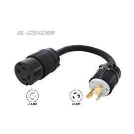 Getwiredusa 30 Amp NEMA L5-30 Male to 30 Amp NEMA L14-30 Female Adapter Cord