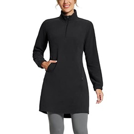 BALEAF Women's Fleece Dress Long Sleeve Quarter Zip Pullover Tunic Polar Winter Sweatshirt Cover Ups Pocket Black M