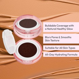 Ruby Kisses Cushion Foundation, Full Coverage Korean Makeup, Lightweight & Long Lasting, All Day Natural Glowy Finish for All Skin Types with Hyaluronic Acid & Bakuchiol (Cognac, 0.52 Ounce)
