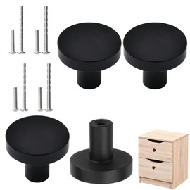 4PCS Black Drawer Knobs Matte Round Flat Black Cupboard Knobs Aluminium Cupboard Handles Knobs Cabinet Knobs Black Knobs for Chest of Drawers Furniture Cupboard Dresser Wardrobe Door Handles and Knobs