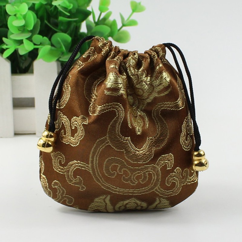 Chinese Silk Brocade Embroidered Drawstring Jewelry Pouch Bag Colors Value