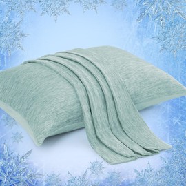 Elegear Cooling Pillow Cases for Hot Sleepers, Japanese Q-Max 0.45 Cooling Pillowcases, Both Sides[Cooling/Cotton], Breathable Soft Pillowcase for Hair and Skin, Set of 2-Green (Queen (20'' x 30''))