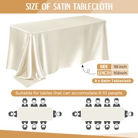 Lounsweer 8 Packs Satin Tablecloth 102 x 58 Inches Rectangle Table Cover Silk Smooth Fabric Champagne Party Table Cloth for Rectangle Table Parties, Holiday Dinner Wedding Banquet Decoration (Ivory)