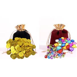Gold Coin Toy, Gold, Coin Toy, Plastic, 100 Pieces, Jewelry, Acrylic, Stone, Color, Storage Bag Set