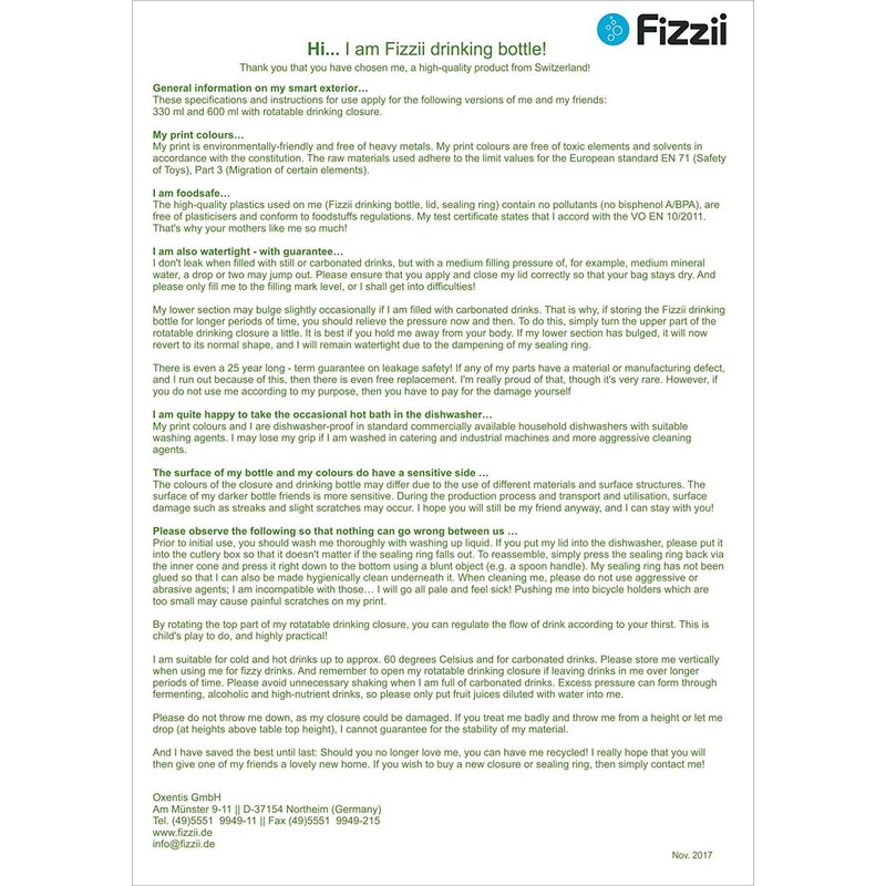 Fizzii Children's and Leisure Drinking Bottle 330 ml (Leak-Proof, Non-Toxic,