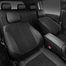 CAR PASS Oxford Leather Car Seat Covers Full Set,All-Weather Non-Slip Durable, Universal Fit for SUVs Sedans Trucks Vans Automotive,Armrest Airbag Compatible,Emboss 5 Black
