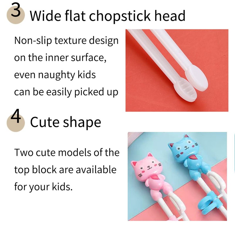 2 Pairs Kids Chopsticks - Cute Animal Cartoon Design, Plastic