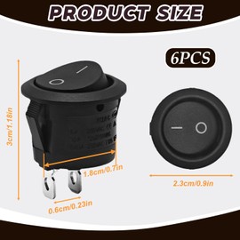 6 PCS 12v Switch Black Round Rocker Switch ON/Off Mini Round Toggle Switch SPST 2Pin Snap-in 12v Light Switch for Car Boat Homehold Application