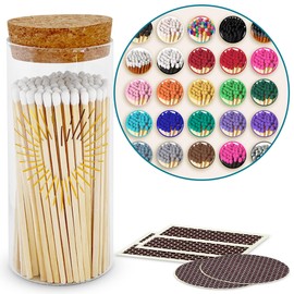 Colorful Matches in Gold Heart Foil Glass Jar | 4" Long Matches (100 match sticks in color of your choice) Cork Top Glass Holder + Striker Stickers | Gifts, Décor, for Candle by Thankful Greetings USA