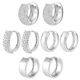 ALEXCRAFT Hoop Earrings Gold Earrings Silver Small Women's Earrings Set for Multiple Ear Holes, Brass, Cubic Zirconia