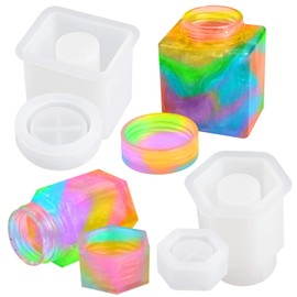 NiArt Epoxy Resin Silicone Molds DIY Casting Wide Mouth Screw-On Cap Jar (2 Pack) Hexagon Jar with Lid/Silicone Epoxy Casting Mold for Small Square Bottle/DIY Jewelry Container Storage Box
