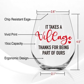 Perfectinsoy It Takes A Village Thank You for Being a Part of Ours Wine Glass, Appreciation Farewell Retirement for Coworker Employee Boss Teacher Friend Baby-sitter, Volunteer Recognition Presents