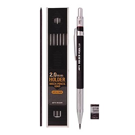 Arte Design 2.0mm Lead Holder Pen Mechanical Pencil for Draft Drawing, Art Sketching Carpenter +(Lead 1 Pack,Eraser) (Black Body)
