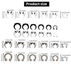 Mikovivi 30pcs Septum Rings Kit, 6G-16G Acrylic and Stainless Steel Septum Stretching Jewelry Kit Including Horseshoe Nails & Tooth Tip Nails Pincher Rings for Women Men Decorations (4 Colors)