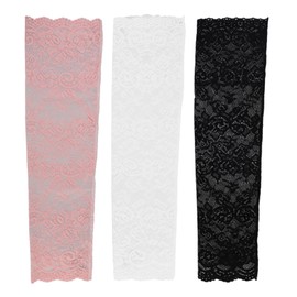 Giococo 3 Pairs Women Lace Sleeves, Lace Arm Sleeves, Suitable for Weddings, Dances, Tea Parties, Role Play Parties, Costume Accessories (White, Black and Pink)