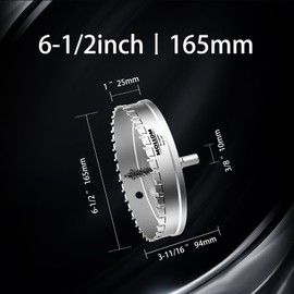 Mollom (6-1/2''|165mm) Heavy Duty Carbide Hole Saw with 2 Pilot Drill Bits, Hole Cutter cuts Stainless Steel, mild Steel, Iron, Copper, Brass, Plastic