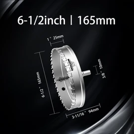 Mollom (6-1/2''|165mm) Heavy Duty Carbide Hole Saw with 2 Pilot Drill Bits, Hole Cutter cuts Stainless Steel, mild Steel, Iron, Copper, Brass, Plastic
