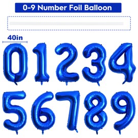 40 Inch Dark Blue Foil Number Balloons, Large 4 Number Balloons for Birthday Party Decor Anniversary Decoration