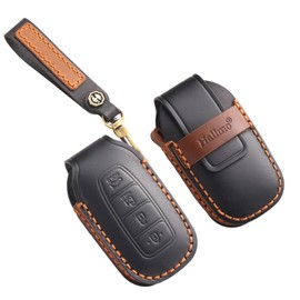 HIBEYO Fit for Hyundai Elantra Key Fob Cover Genuine Leather Key Case Compatition with Hyundai Elantra Elantra GT Kona Palisade Venue Veloster Car Accessories with Keychain-4 Button B Black