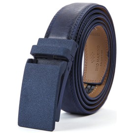 Marino Avenue - Cinturón de carraca para hombre Cinturón de piel ajustable con 38 cierres de carraca fáciles de hacer clic en colocar., Stony Mate - Azul Marino, Ajustabe de 38" to 54" Cintura