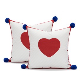 Qupace Pack of 2 Red and White Pillow Covers for Sofa Couch,Velvet Pillows Covers 18 x 18 Inch Red Heart Pillowcase Wedding Decoration Pillow Cushion Cover Pary Decor
