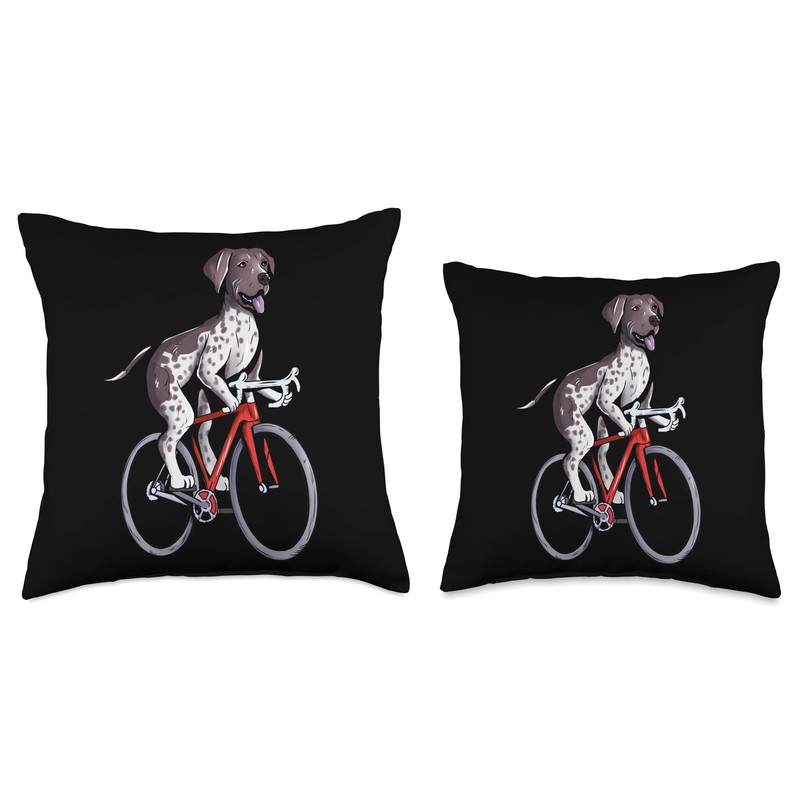 German Shorthaired Pointer Riding Bicycle Throw Pillow