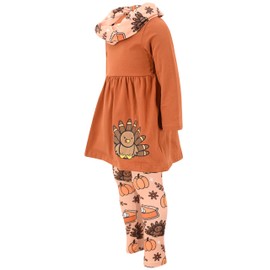 Unique Baby Girls 3 Piece Legging Set Thanksgiving Outfit for Girl Toddler and Big Kids (8Y, Turkey Pie Leaves)