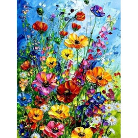 Flower Diamond Art Kits for Adults, Wild Flowers Diamond Painting Kits for Beginners, 5D DIY Floral Full Drill Round Diamond Painting Gem Art for Adults, Home Wall Decor 12 x 16 Inch