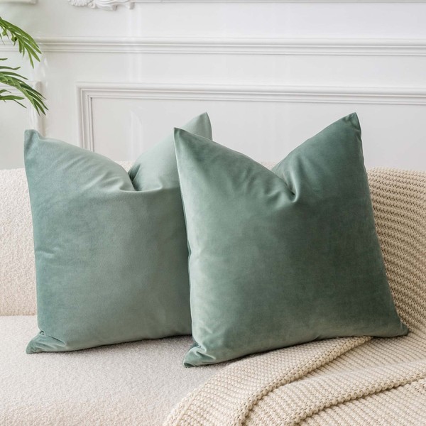 JUSPURBET Sage Velvet Throw Pillow Covers 16x16 inch Set of