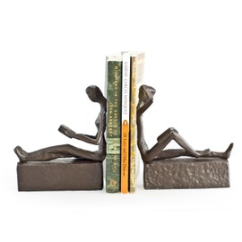 Danya B. ZI09013 Decorative Book Shelf Décor - Man and Woman Reading Metal Bookend Set