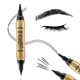 Boobeen Liquid Eyebrow Pen Eyeliner Dual-ended, 4 Tip Eye Brow Pencil Ink Liner Kit for Matte Eye Makeup, Glides on Smoothly