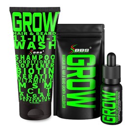 Beard Growth Kit w/GROW XXL Beard Serum for Maximum Facial Hair & Conditioner + GROW 11-in-1 Mens Shampoo & Conditioner (Hair Growth Shampoo for Men w/Biotin) - Formulated in America