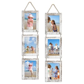 ccdcc 5x7 Collage Picture Frames Set of 2, Rustic Wooden Real Glass Vertical Hanging 3 Opening 5 by 7 Photo Frame, Distressed White