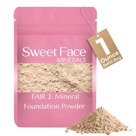 Foundation Refill(Fair Shade 2) (1 Ounce Bag) By Sweet Face Minerals, Lightweight Mineral Loose Makeup Powder with SPF 20, Full Coverage Flawless Finish, Talc-free, Cruelty-Free, Refillable Pouch
