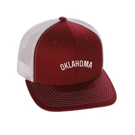 Daxton USA Cities Trucker Mesh Structured Hat Mid Profile Snapback Cap - Oklahoma Burgundy White White