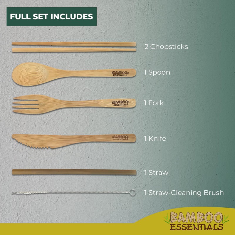 Travel Utensils with Case Set Fork, Knife, Spoon, Chopsticks, Straw,