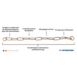 Herm Sprenger Curogan Long Link Fur Saver Dog Training Collar Hypoallergenic Nickel Free No-Pull Slip Chain for Small Medium Large Dogs for Easy Control Made in Germany 4mm 23in 59cm