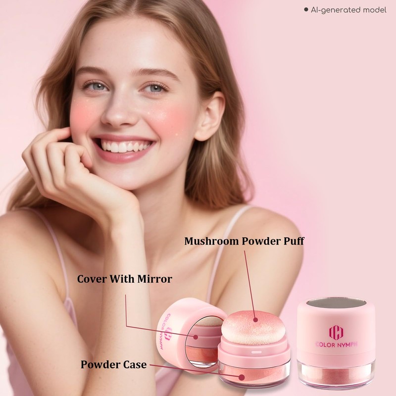 Color Nymph Powder Blusher, Face Blush Mushroom Air Cushion Micro-Shimmer