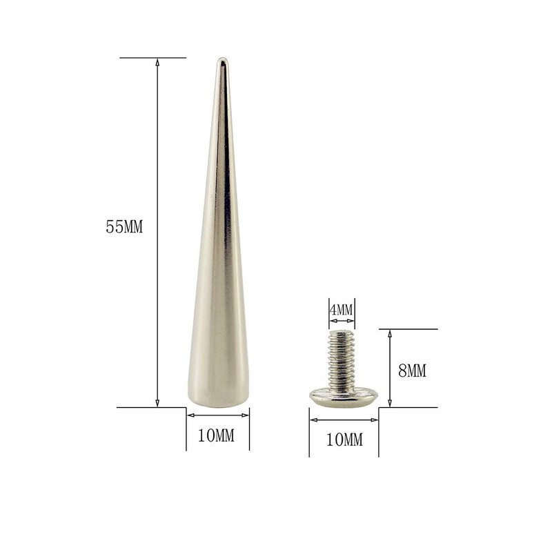 55MM Solid Punk Bullet Large Spikes Metal Leather Rivets DIY
