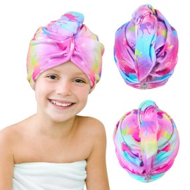 Beinou Microfibre Hair Towel, Pack of 2 Turban Towel with Button, Hair Turban Quick-Drying Towel, Long Hair for Women and Children