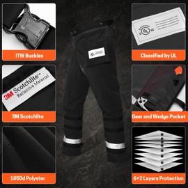 Technical Wrap Chainsaw Chaps by UL Class A 8 Layers Chainsaw Pants Apron Style Black
