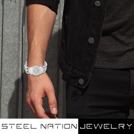 Men's 8.5" Stainless Steel Religious Bracelet Durable, Tarnish Resistant with Box Chain