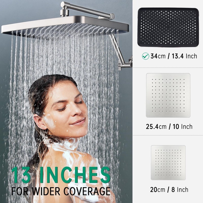 13-Inch Shower Heads with Multi-Function Handheld Sprayer Combo, 3-Way Metal