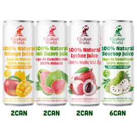 ELEPHANT WORLD 100% Natural Juices | Assorted Superfruits | Soursop-Mango-Guava-Lychee | NO Sugar added | NOT From Concentrate | NON GMO | 12 Pack, 320 ML