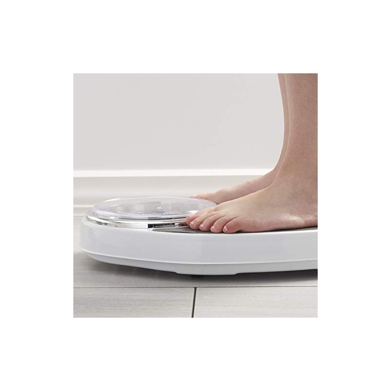 InstaTrack Large Dial Metal Analog Bathroom Scale with Silver Mat,
